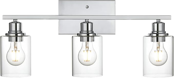 3-Light Chrome Wall Fixture with Clear Glass Shades