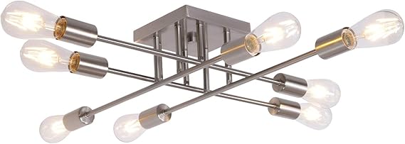 VINLUZ 8-Light Semi-Flush Ceiling Light, Brushed Nickel