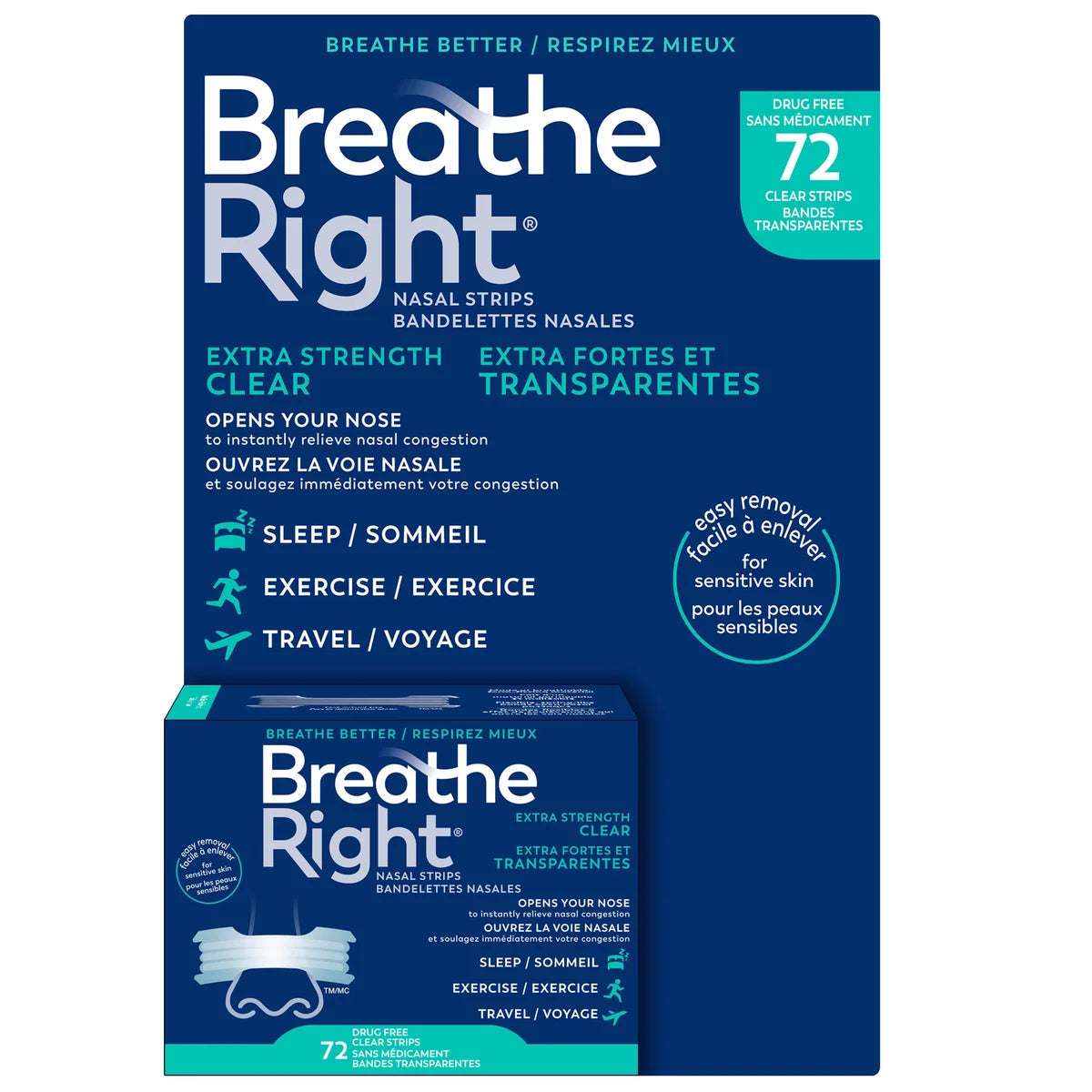 Breathe Right Extra Clear Nasal Strips, 72-Count