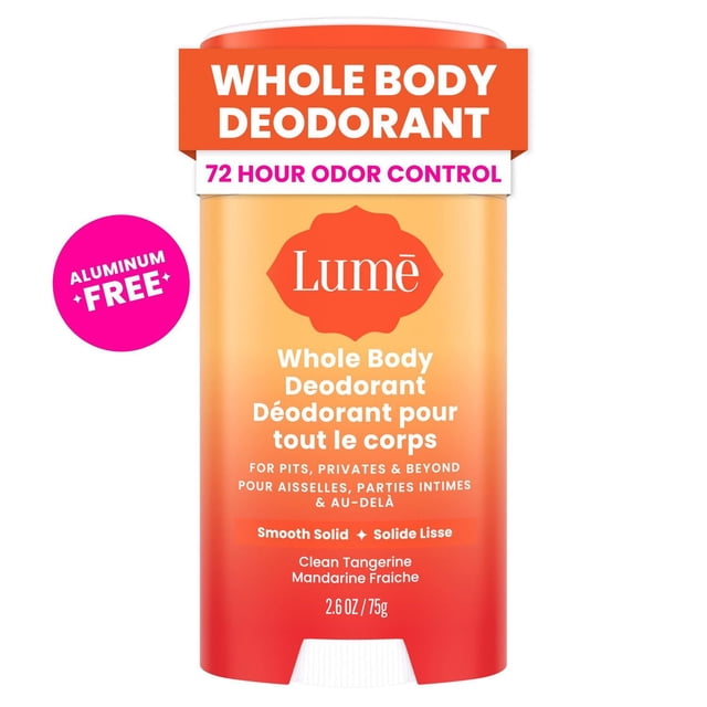 Lume Whole Body Women’s Deodorant - Smooth Solid Stick - Aluminum Free - Clean Tangerine Scent - 2.6oz