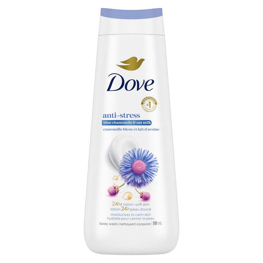 DoveAnti-Stress Body Wash for renewed, healthy-looking skin Blue Chamomile & Oat Milk gentle body cleanser that moisturizes the skin
