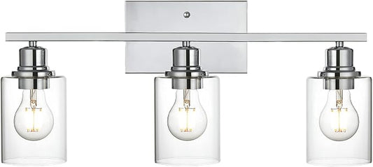 3-Light Chrome Wall Fixture with Clear Glass Shades