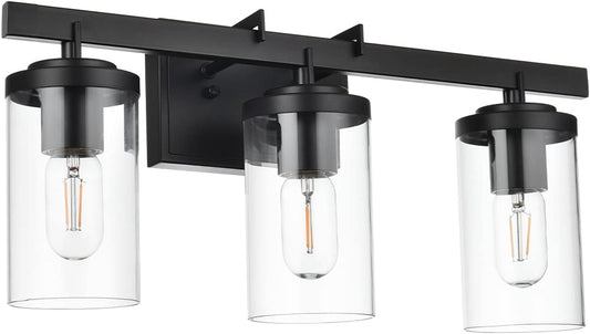 Ascher Bathroom Vanity Light Fixtures, 3 Light Wall Sconces Lighting with Clear Glass Shade, Brushed Nickel Wall Lights for Mirror, Kitchen, Living Room, Gallery, E26 Base (Bulbs Not Included)