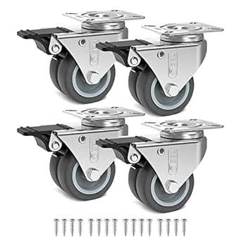 GBL Heavy Duty Swivel Casters with 4 Brakes + Screws - 50mm