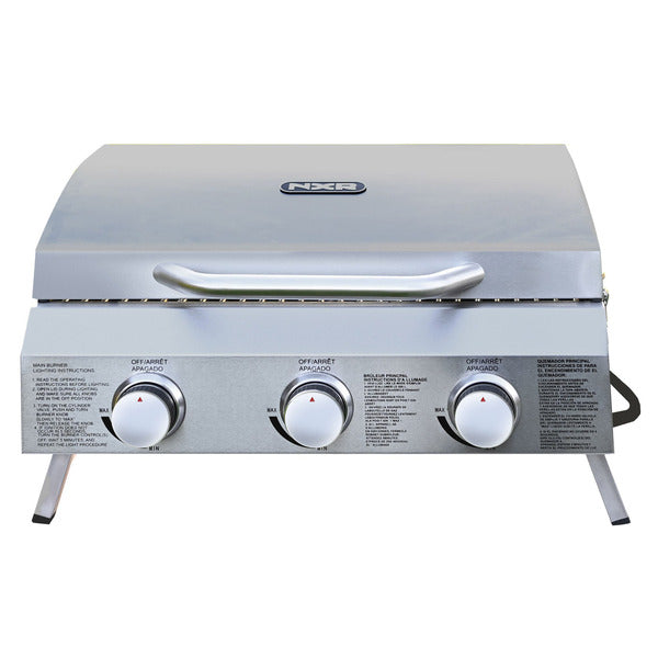 NXR portable propane barbecue, three burners, 24,000 BTU, front view